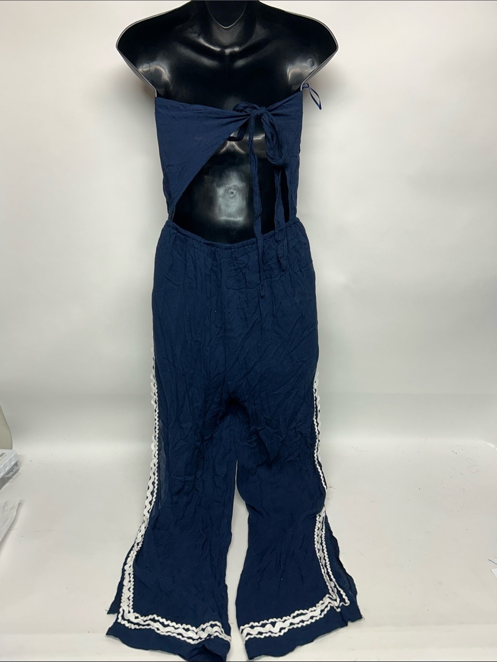 Strapless Navy Wide-Leg Jumpsuit with Tassel Tie surf gypsy size small - Picture 5 of 7